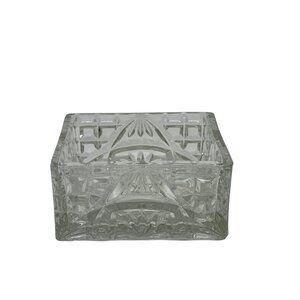 VTG 70s Clear Cut Glass Rectangular Vanity Trinket Box Dish No Lid 4.5" Decor